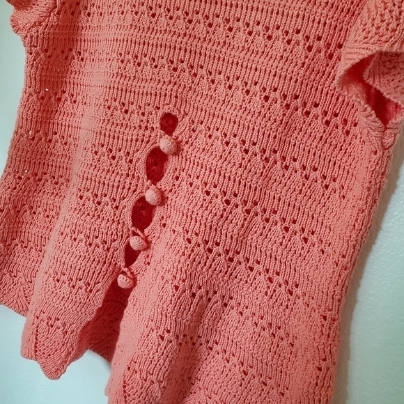 Dear John Coral Cotton Knit Raegan Pointelle Crochet Detail Sweater Koi Fusion - Picture 6 of 13